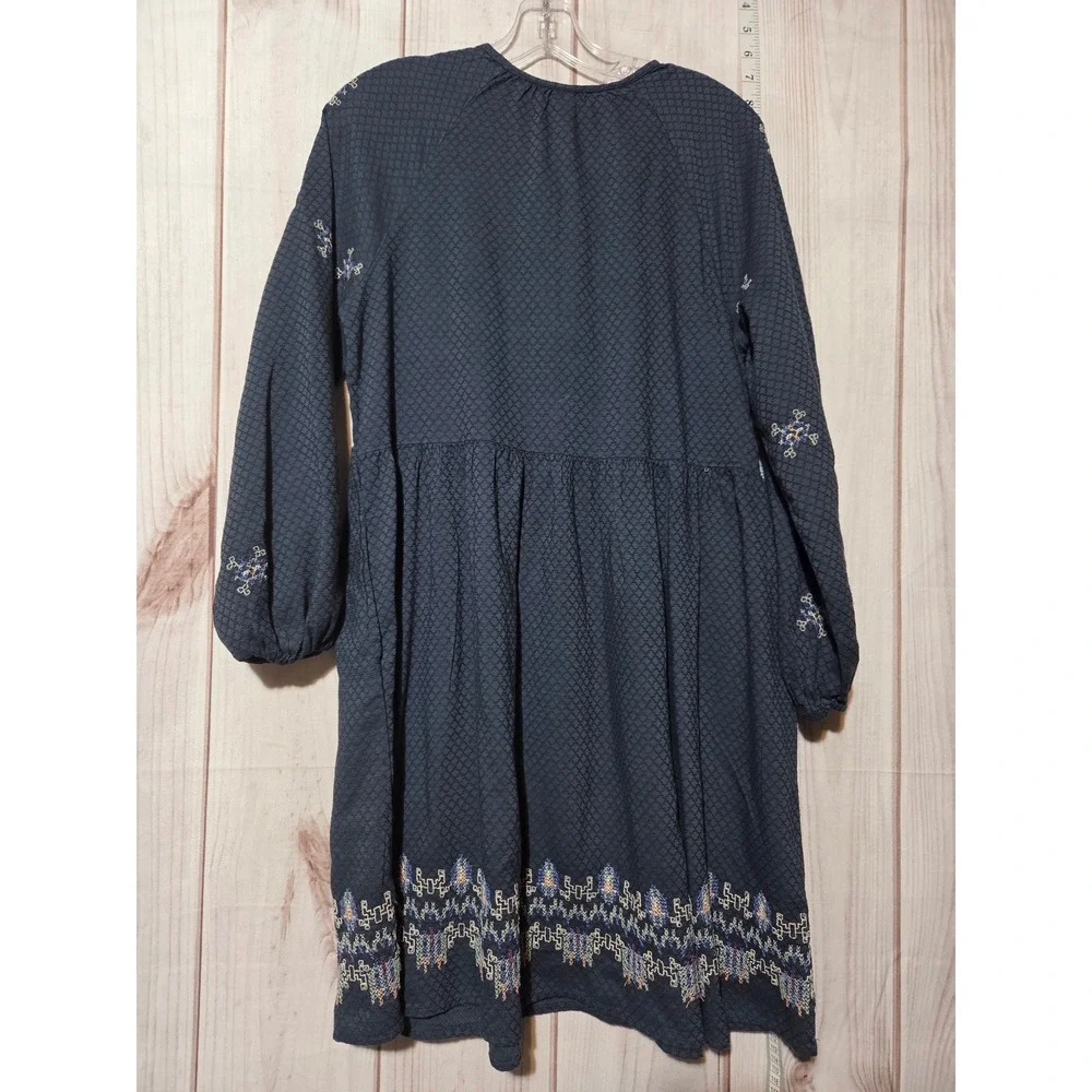 Knox Rose Women's Blue Embroidered Tassel Tie Long Sleeve Dress M Pockets - Picture 2 of 8